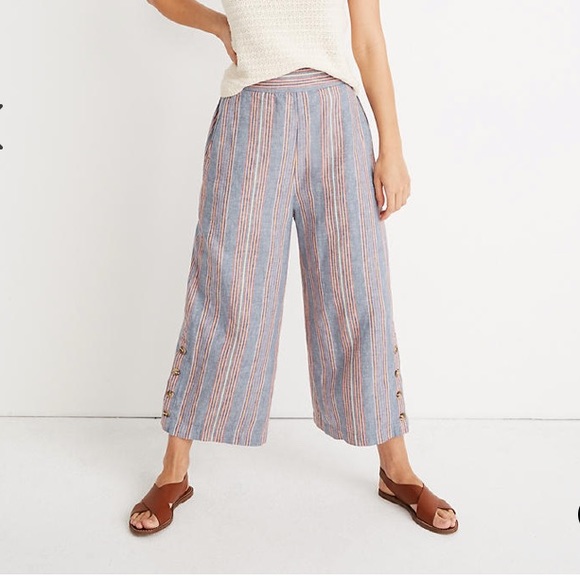 Madewell Pants - Madewell Blue Striped Cotton and Linen Culottes